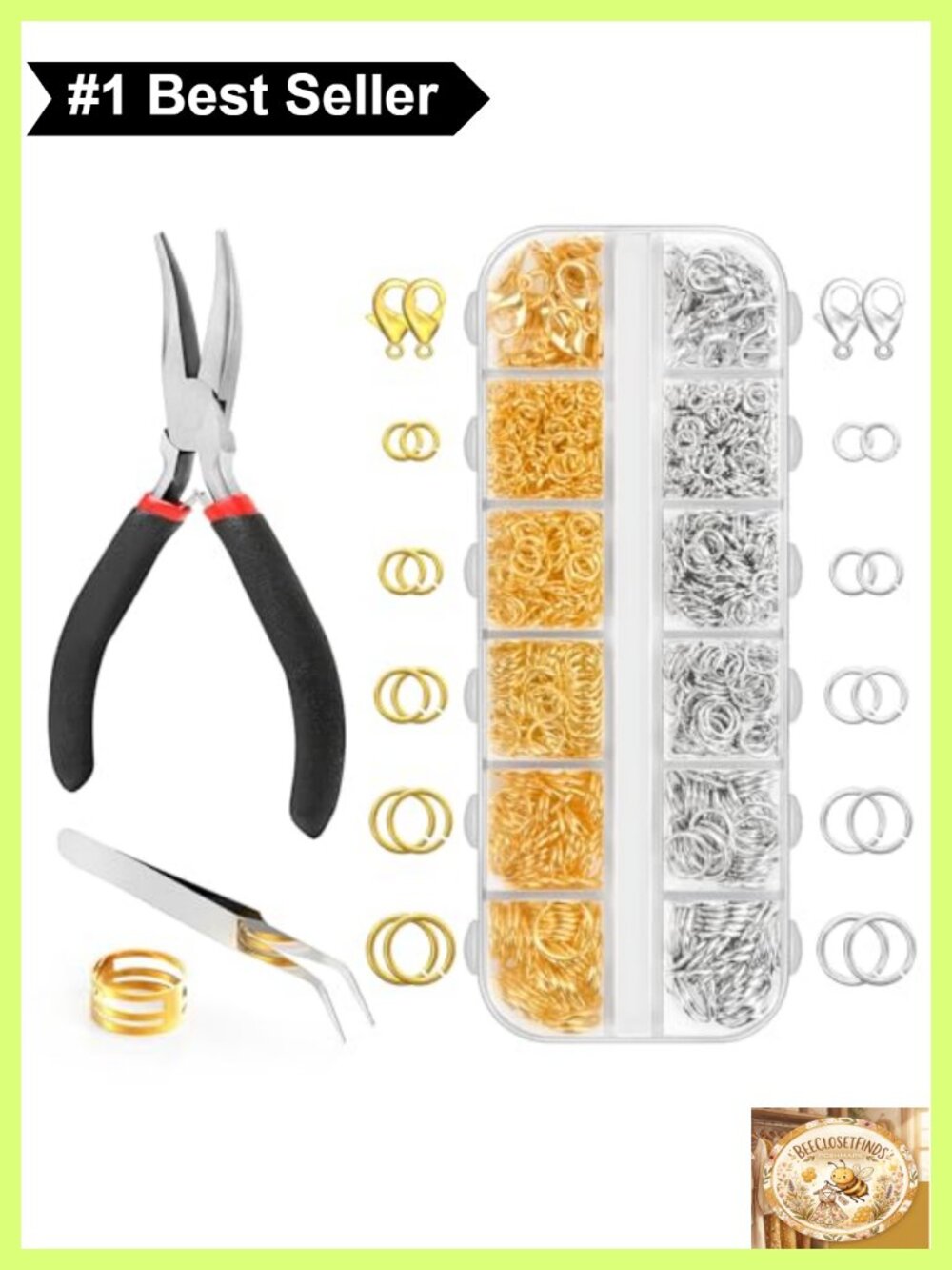 1200pc Jump Rings Jewelry Making Kit with Plier Opener & Clasps